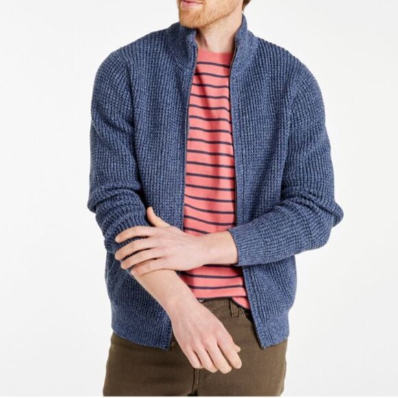 Men's Organic Cotton Waffle Sweater, Full Zip | Large Tall - Picture 2 of 8
